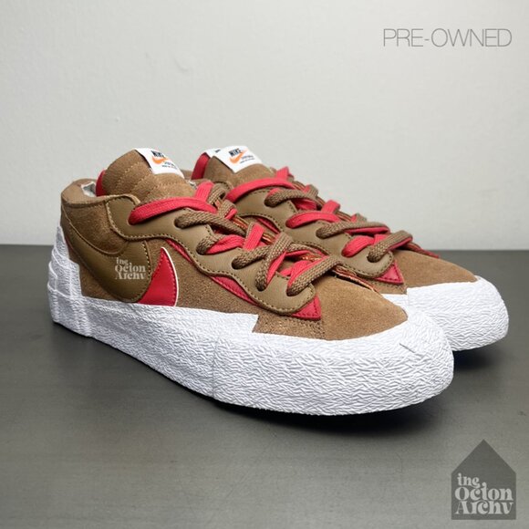 Men Size 10.5 Nike x Sacai Blazer Low 'British Tan' DD1877-200 Pre-Owned - Picture 1 of 11